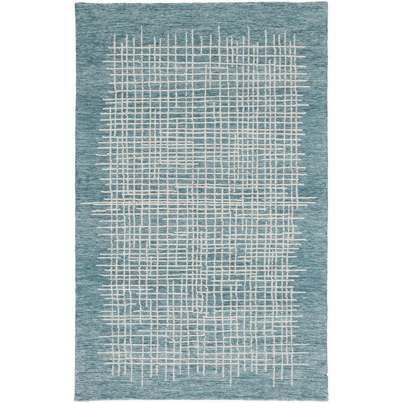 Teal and Ivory Hand-Tufted Wool Rectangular Area Rug