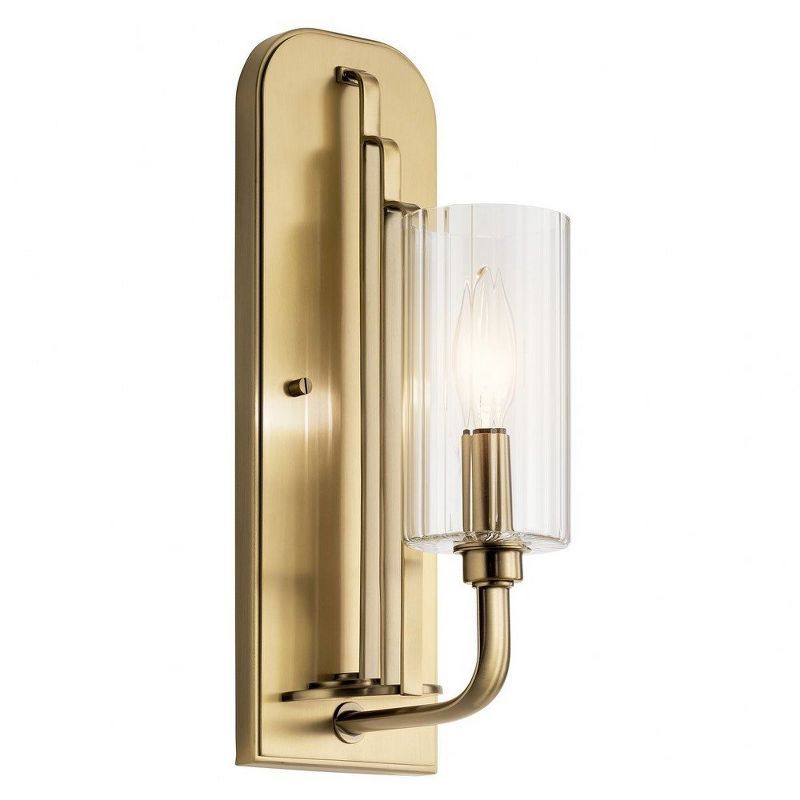 Kimrose Brushed Natural Brass Cylinder Sconce with Clear Fluted Glass