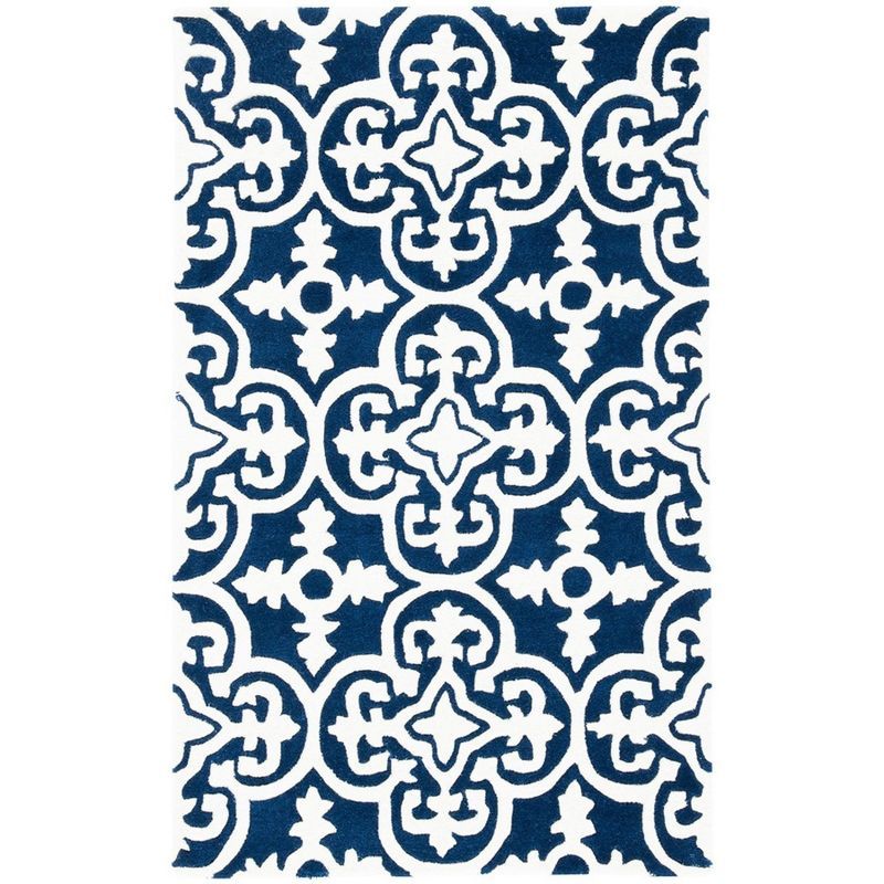 Handmade Dark Blue and Ivory Wool Tufted Area Rug, 3' x 5'