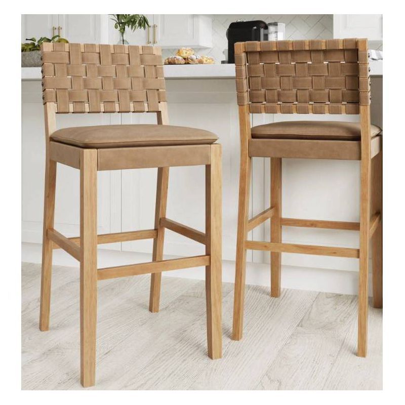 Cohen 24" Brown Faux Leather and Wood Bar Stools, Set of 2