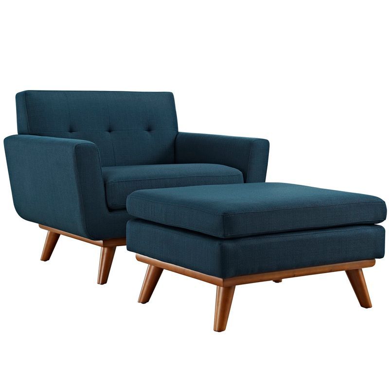 Azure Engage Upholstered Armchair and Ottoman Set in Blue