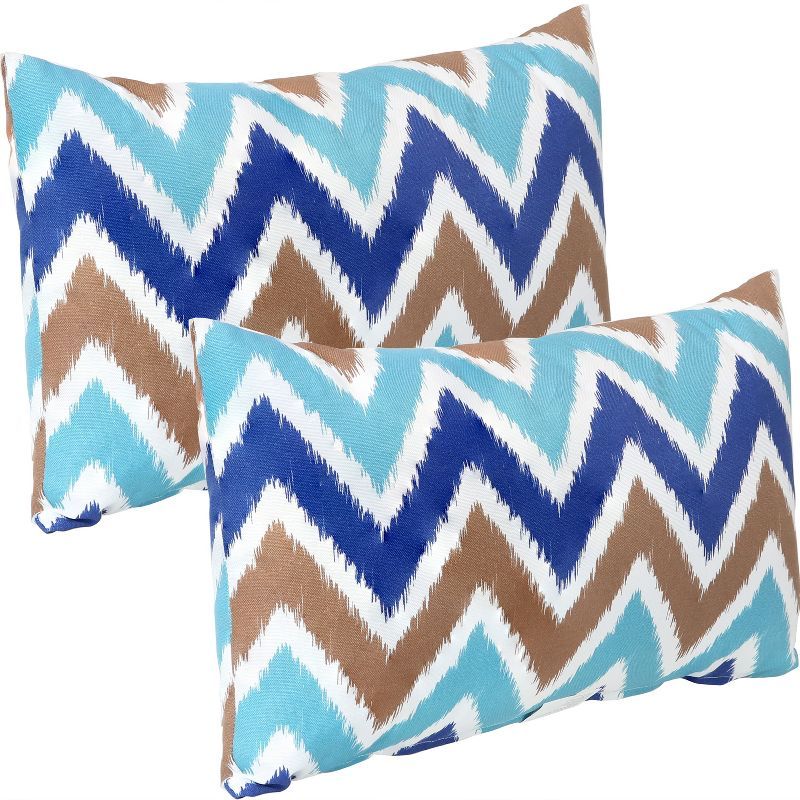 Chevron Bliss Blue and Brown Lumbar Outdoor Pillow Set