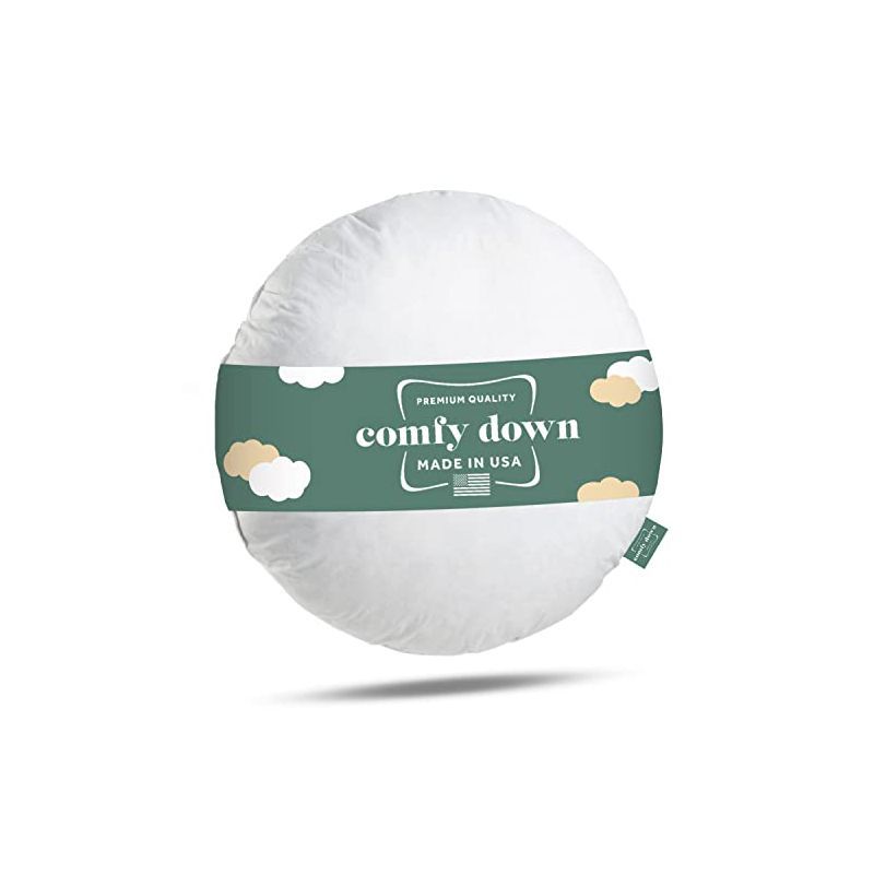 Plush White Cotton Round Throw Pillow with Feather Fill