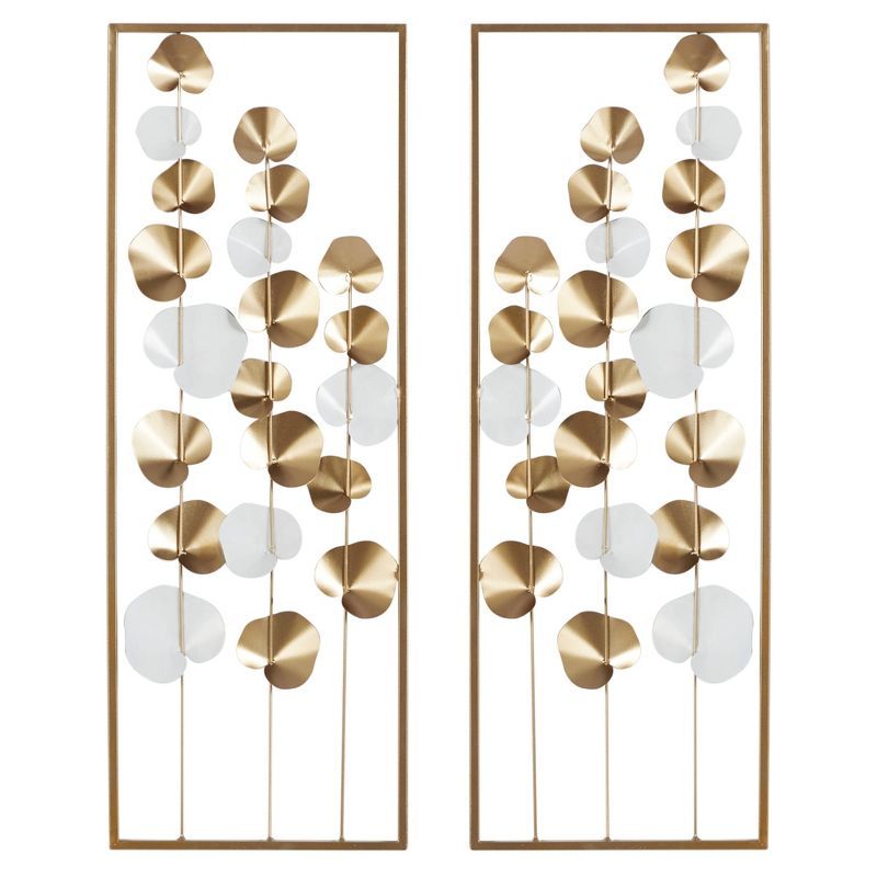 Gold and White Metal Botanical Wall Art Set