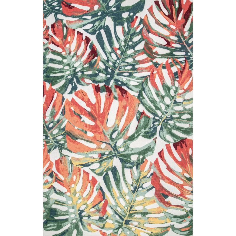 Janice Red and Green Floral Synthetic Indoor/Outdoor Area Rug