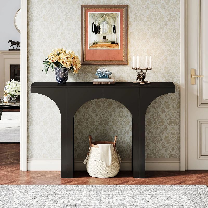 Black Wood 47-Inch Console Table with Arched Base