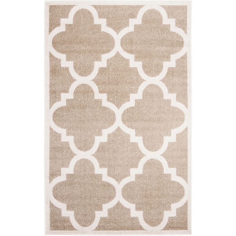 Wheat and Beige Geometric Synthetic 5' x 8' Easy-Care Area Rug