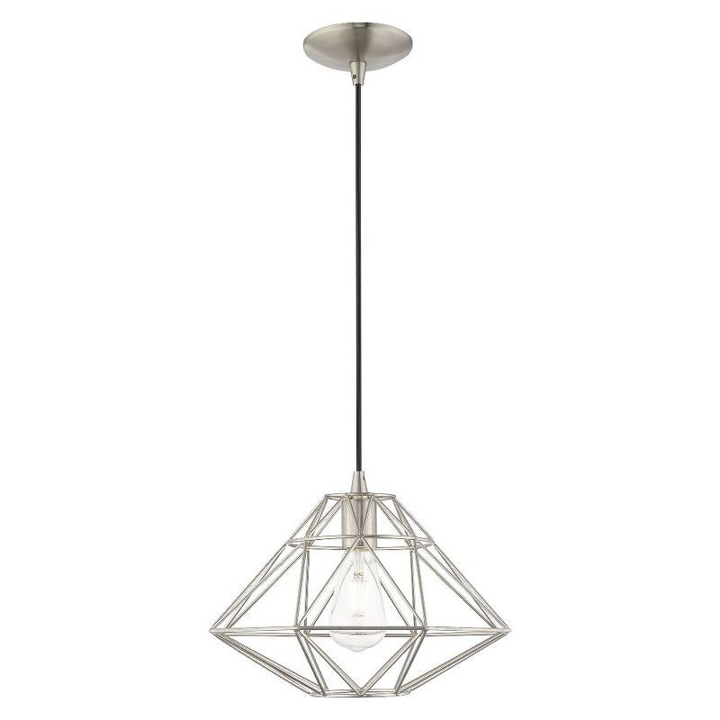 Brushed Nickel Geometric 1-Light Mini Pendant for Indoor/Outdoor