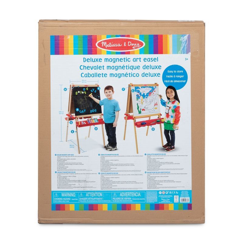 Deluxe Magnetic Wooden Art Easel with Chalkboard and Dry-Erase Board