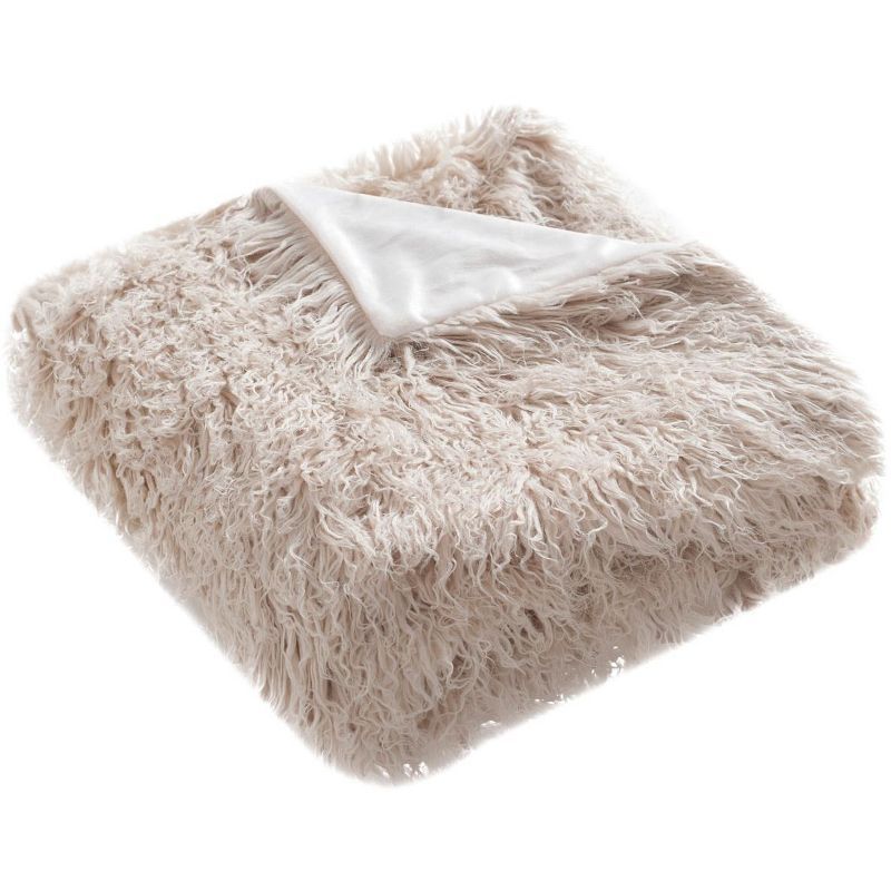 Beige Faux Fur Sherpa Throw Blanket 50" x 60"