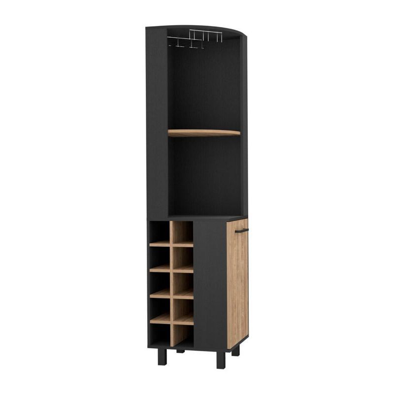 Morocco Black and Pine Corner Bar Cabinet with Wine Rack