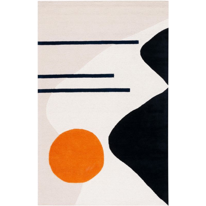Beige and Black Hand-Tufted Wool Abstract Area Rug