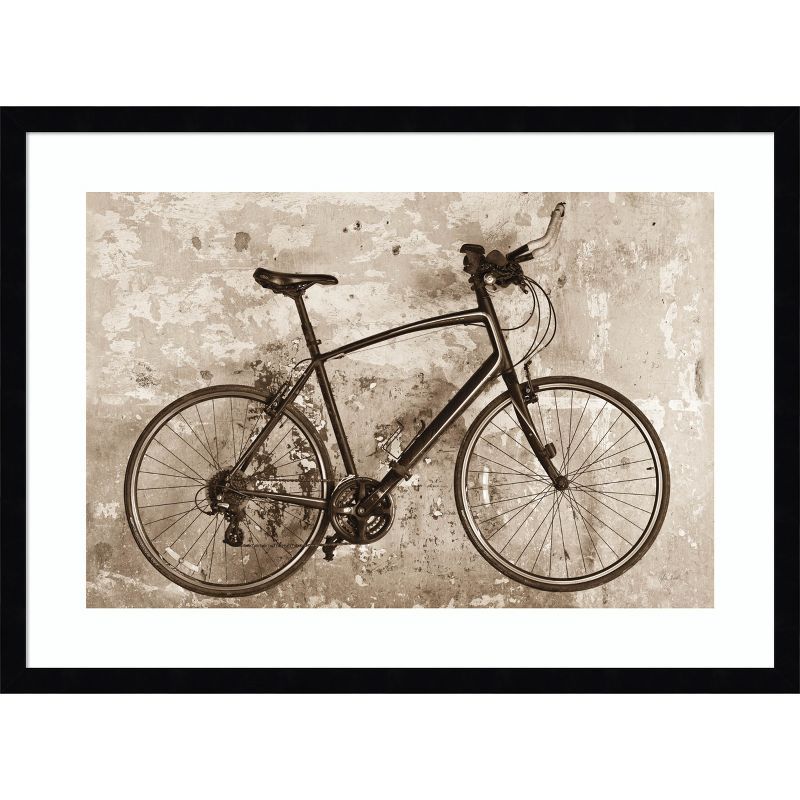 Vintage Bicycle Sepia Print with Black Wood Frame, 25 x 19 Inches