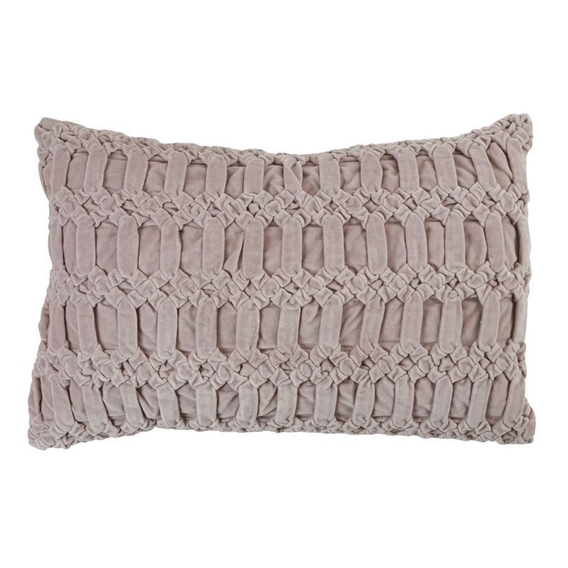 Taupe Smocked Velvet Down-Filled Lumbar Pillow