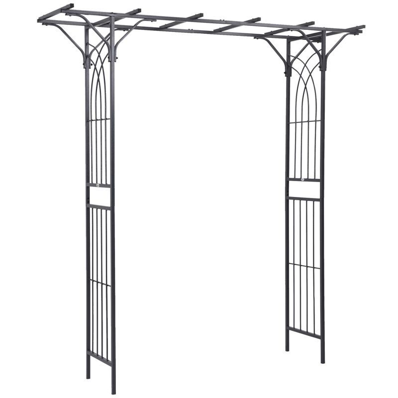 Elegant Black Metal Garden Trellis Arch with Scrollwork