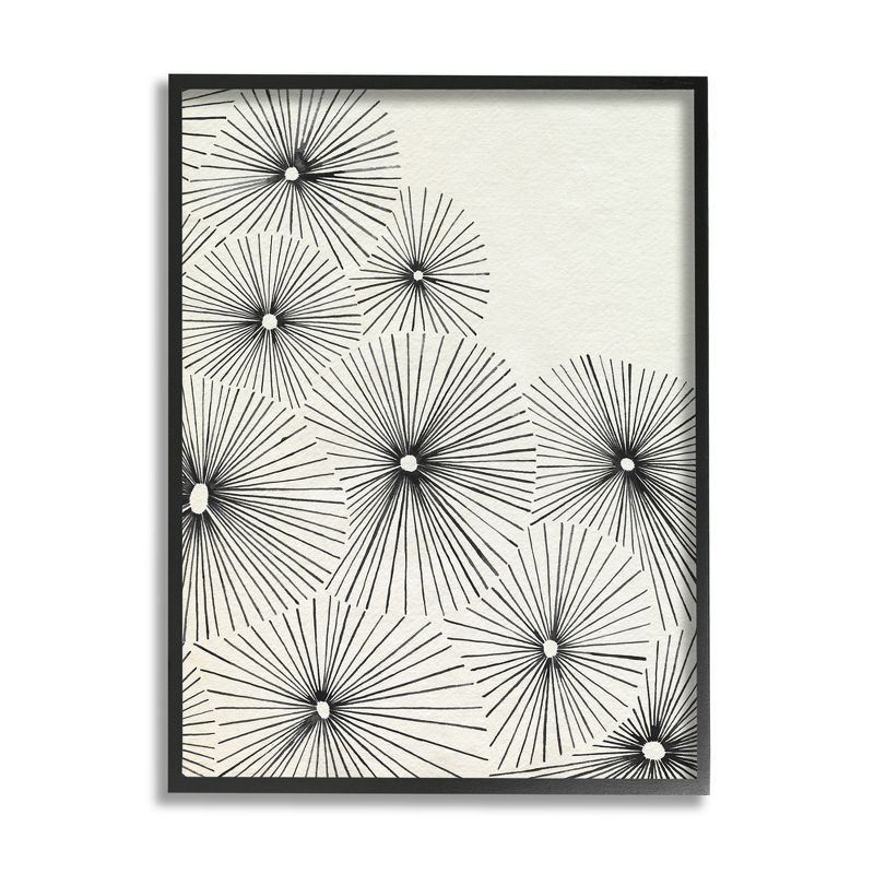 Black and White Abstract Floral Canvas Print with Black Frame