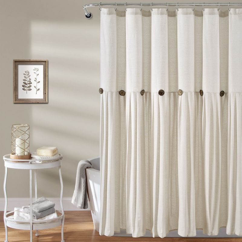 Off-White Linen Button Shower Curtain with Pleats, 72" x 72"
