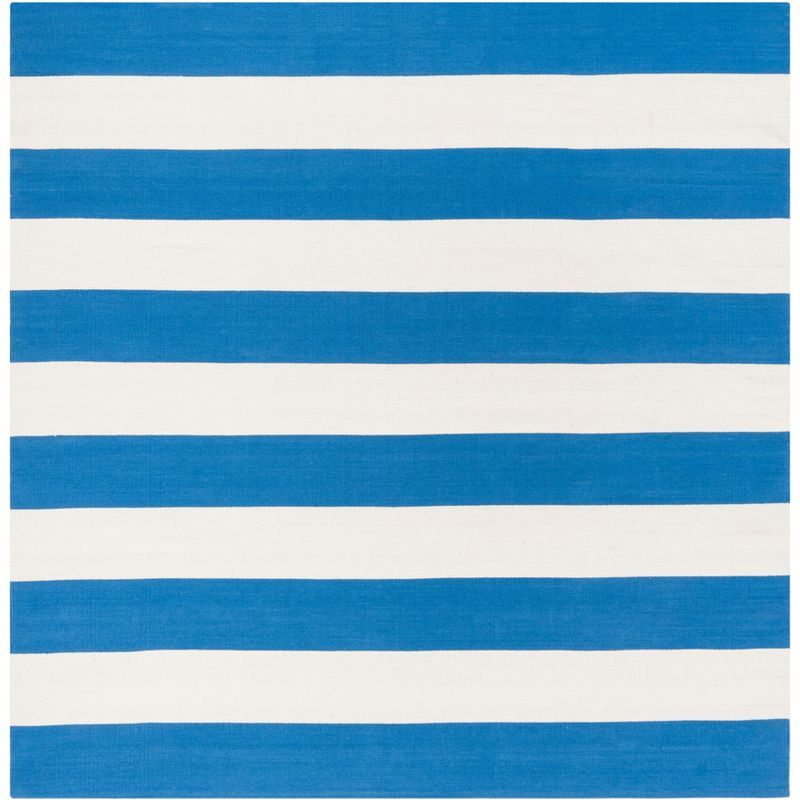 Coastal Breeze Blue & Ivory Striped Cotton 6' Square Area Rug