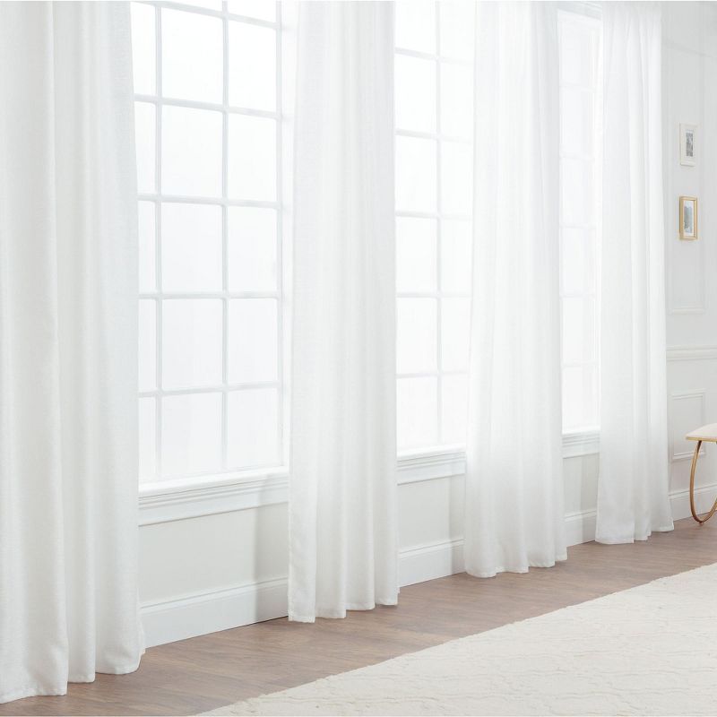 White Faux Belgian Flax Semi-Sheer Window Curtain Panels, 52 x 63 Inches