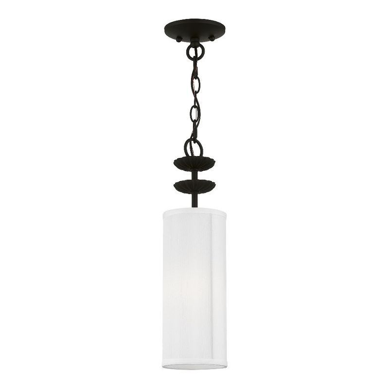 Brookdale Transitional Black Brass Mini Pendant with Off-White Drum Shade