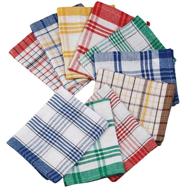 Assorted Color Cotton Plaid Kitchen Towels Set of 10