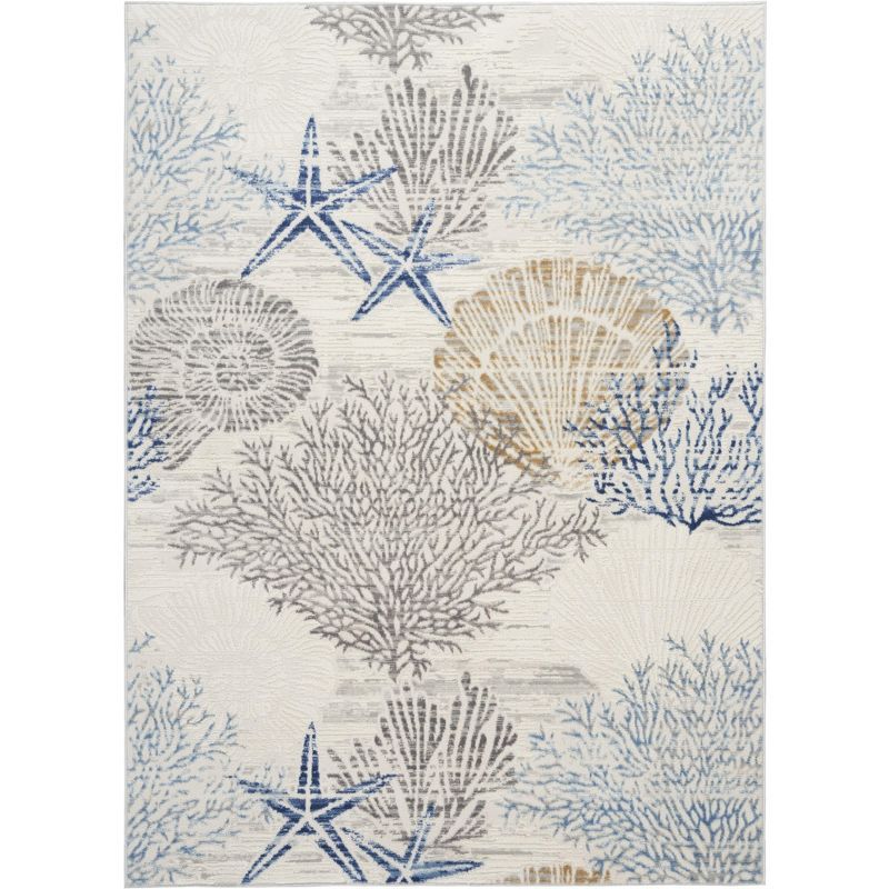 Pompeii Ivory Gray Blue Coastal Synthetic 4' x 6' Area Rug