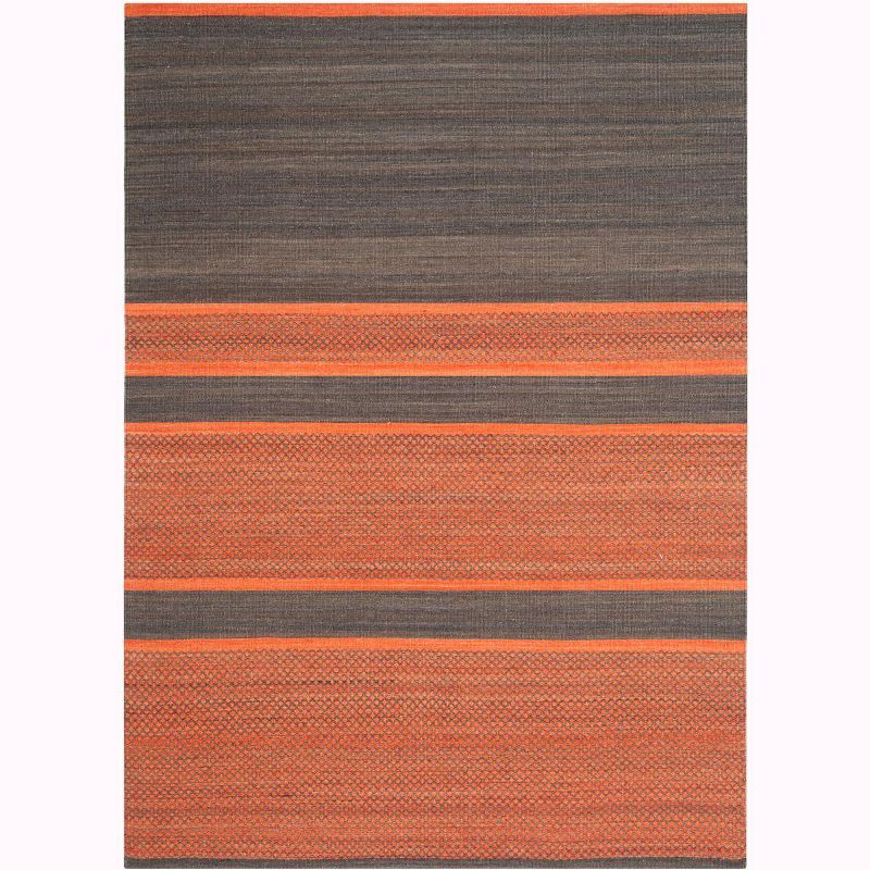 Dark Gray and Orange Handmade Wool Striped Area Rug