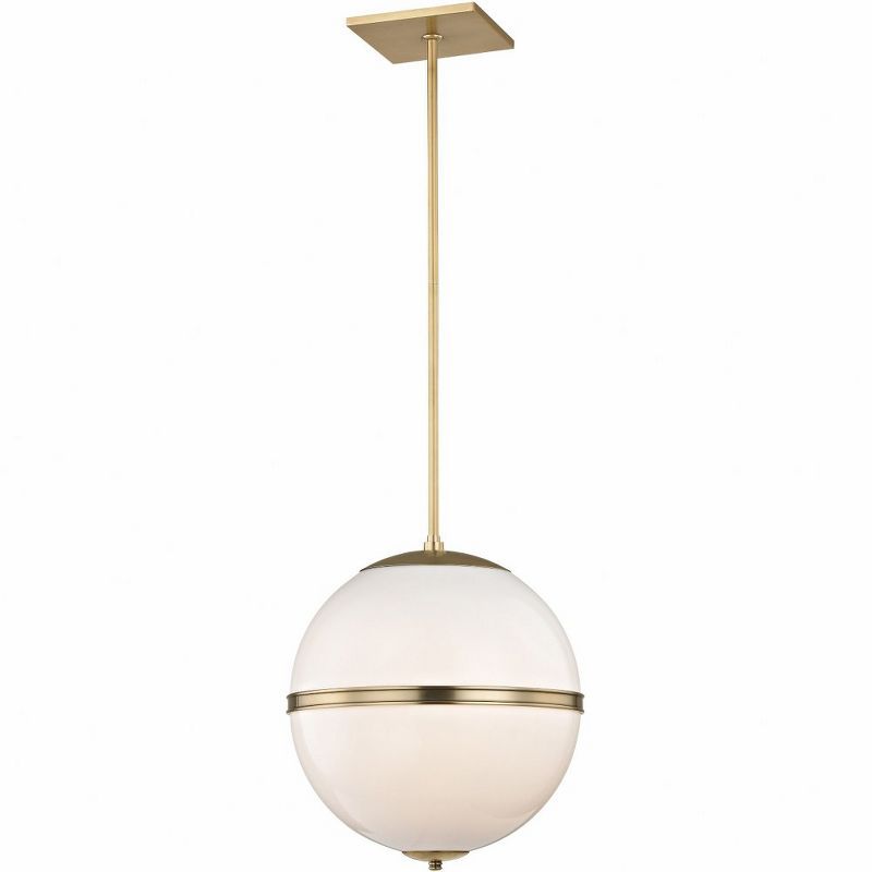 Elegant Aged Brass Mini Chandelier with Crystal Accents and White Glass Shade
