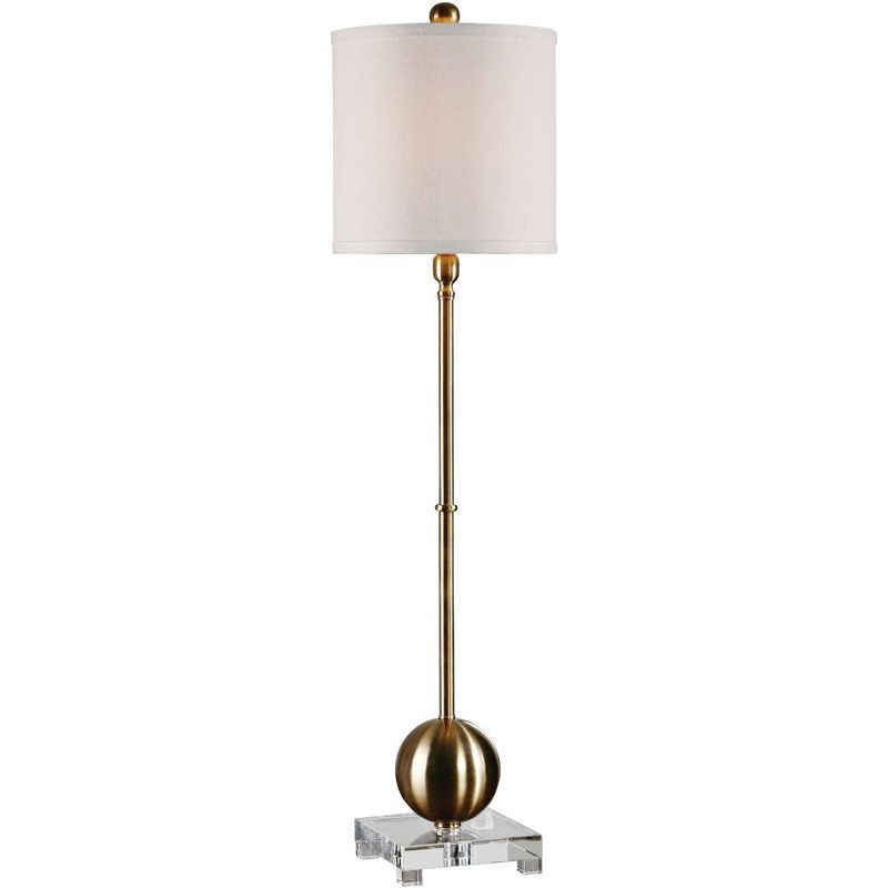 Tall Brushed Brass Buffet Lamp with White Linen Shade