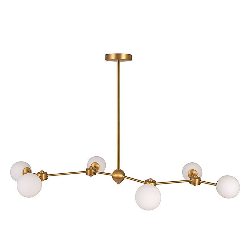 Gold 6-Light Sputnik Chandelier with Opal Glass Orbs