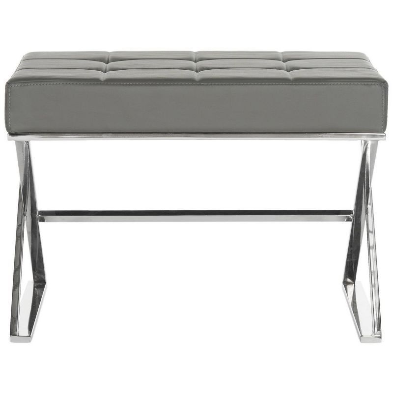 Transitional Micha Round Ottoman in Gray with Silver Stainless Steel