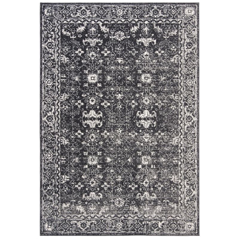 Charcoal and Ivory High Pile Synthetic Area Rug, 4' x 6'