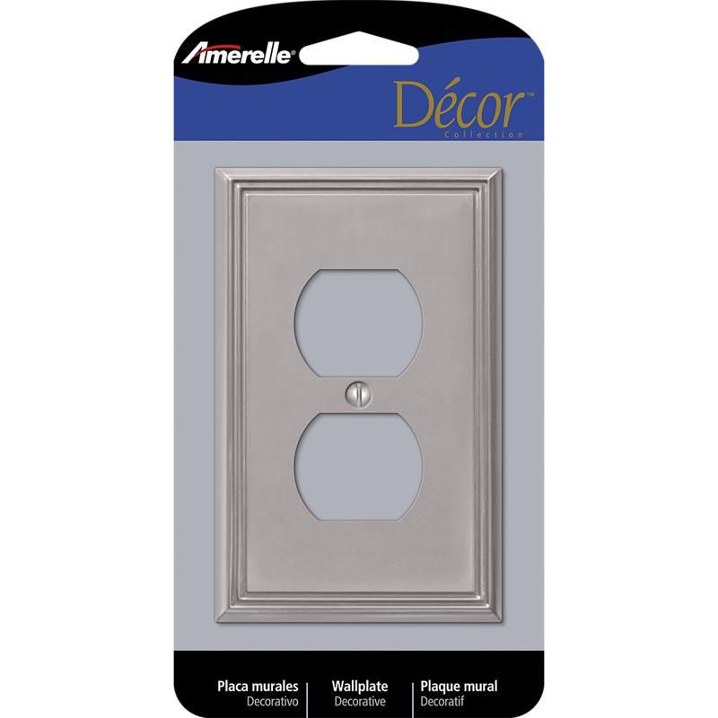 Amerelle Brushed Nickel 1-Gang Metal Duplex Wall Plate