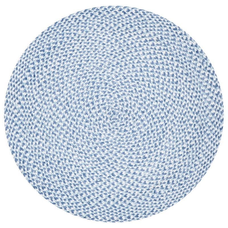 Handmade Blue and Aqua Synthetic Braided Round Rug, 4' Diameter