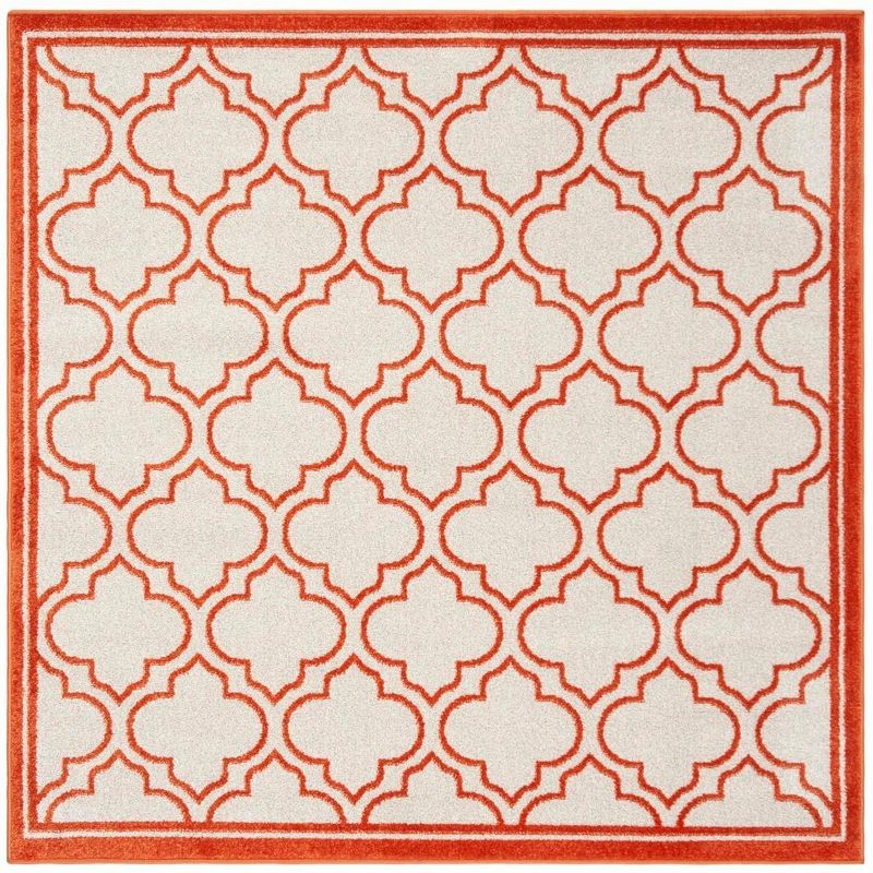 Ivory & Orange Hand-Knotted Square Synthetic Easy-Care Rug