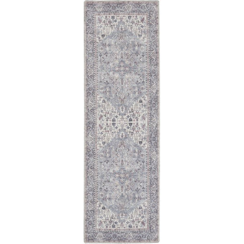 Gray Floral Cotton Chenille Synthetic Runner Rug 2'2" x 12'