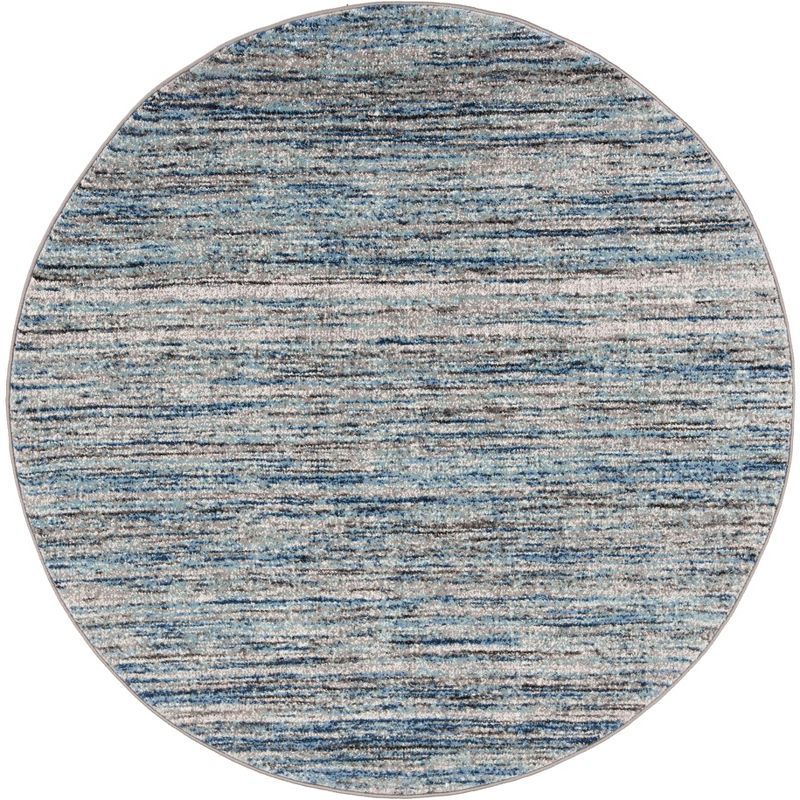 Celestial Blue-Grey 5'3" Round Synthetic Easy-Care Area Rug