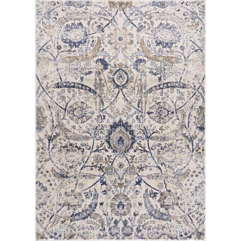 Erbacon Easy-Care Black Synthetic 4'2" x 5'7" Traditional Area Rug