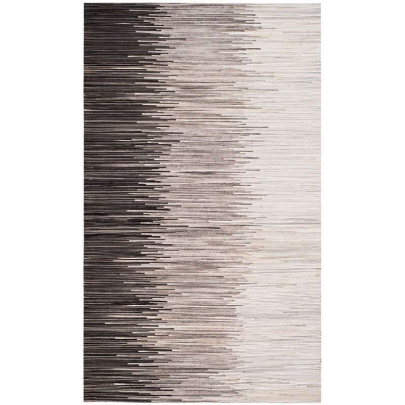 Ivory and Charcoal Geometric Hand-Knotted Leather Area Rug