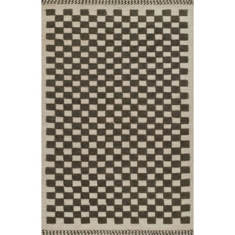 Charcoal and Off-White Handwoven Wool Stripe Rug, 5' x 8'