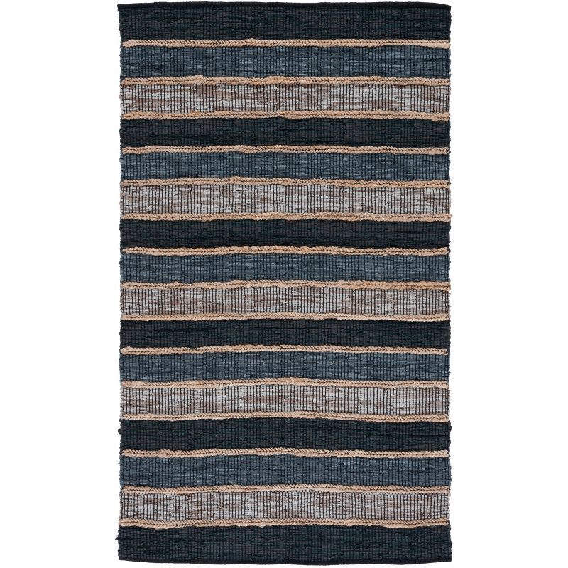 Handmade Black and Natural Leather Striped Area Rug 3' x 5'