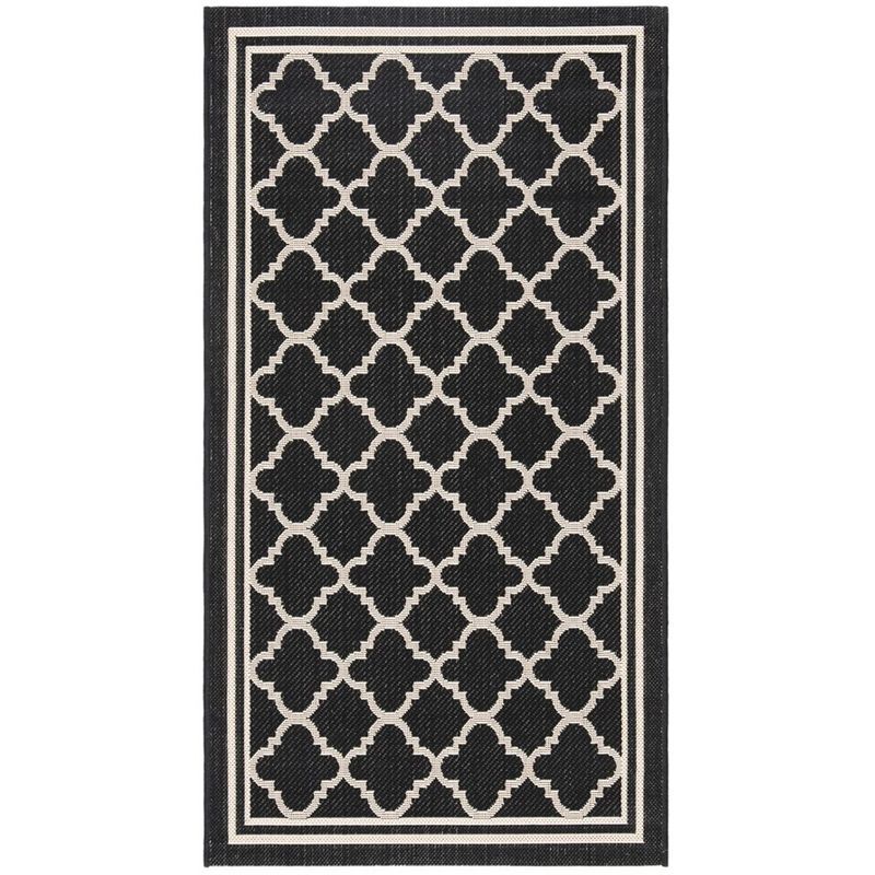 Black and Beige Synthetic Flat Woven Outdoor Area Rug 2'7" x 5'