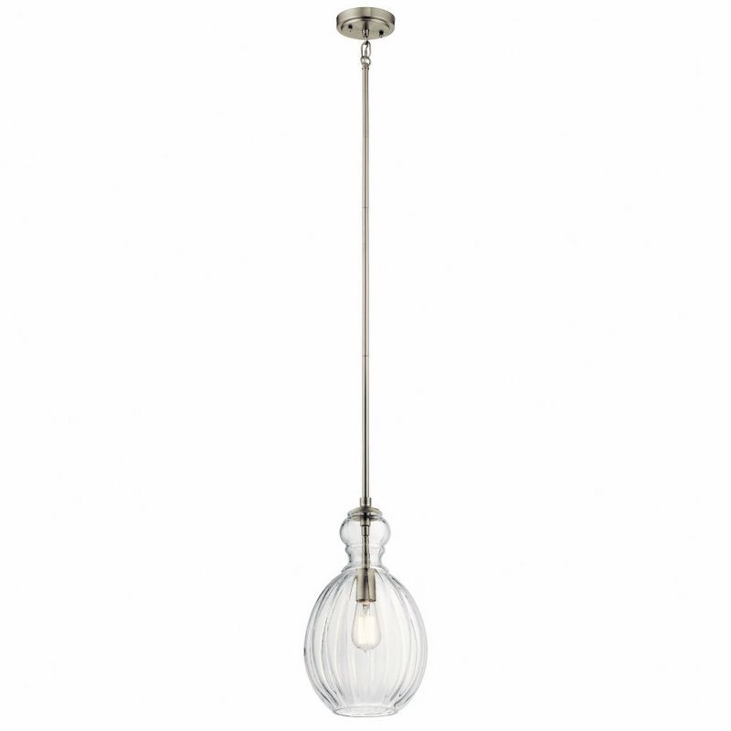 Riviera 16" Brushed Nickel Pendant with Clear Ribbed Glass