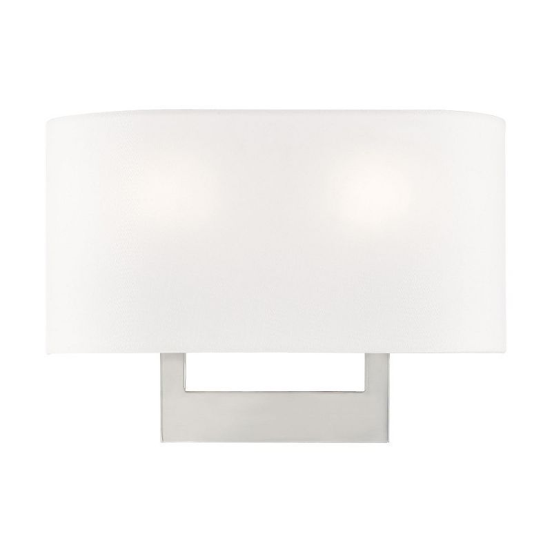 Brushed Nickel 2-Light Wall Sconce with Off-White Shade