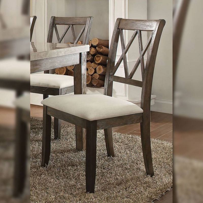 Beige Linen and Salvage Brown Cross Back Side Chair Set