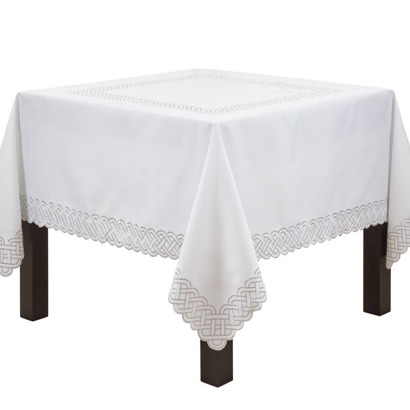 Silver Braid Embroidered Square Fabric Tablecloth