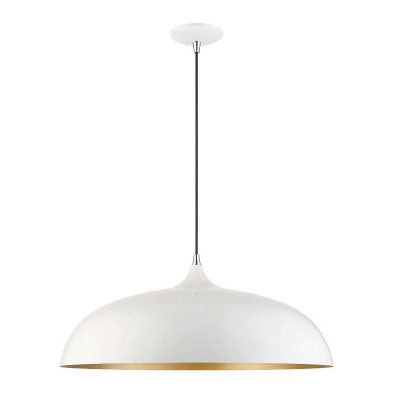 Shiny White and Chrome 3-Light Large Pendant