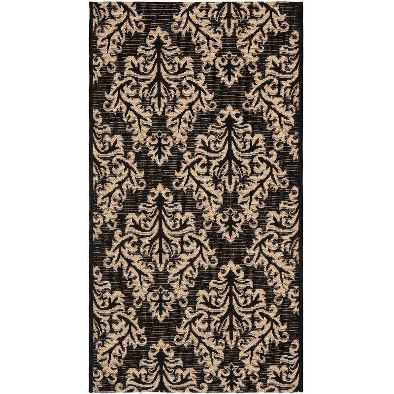 Black and Cream Rectangular Synthetic Indoor/Outdoor Rug