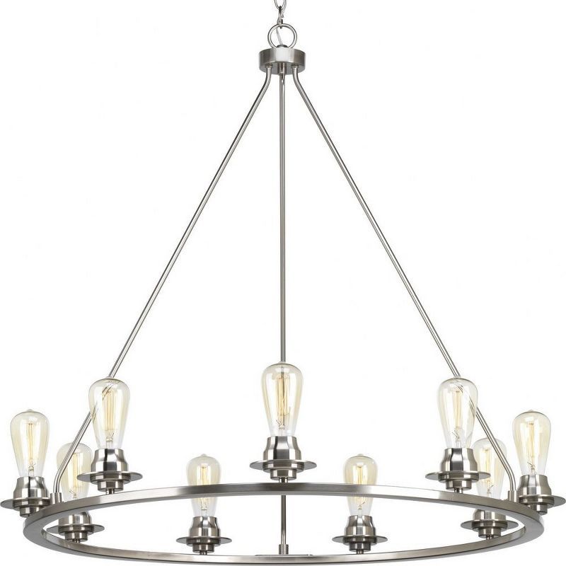 Elegant Brushed Nickel 9-Light Circular Chandelier with Adjustable Chain