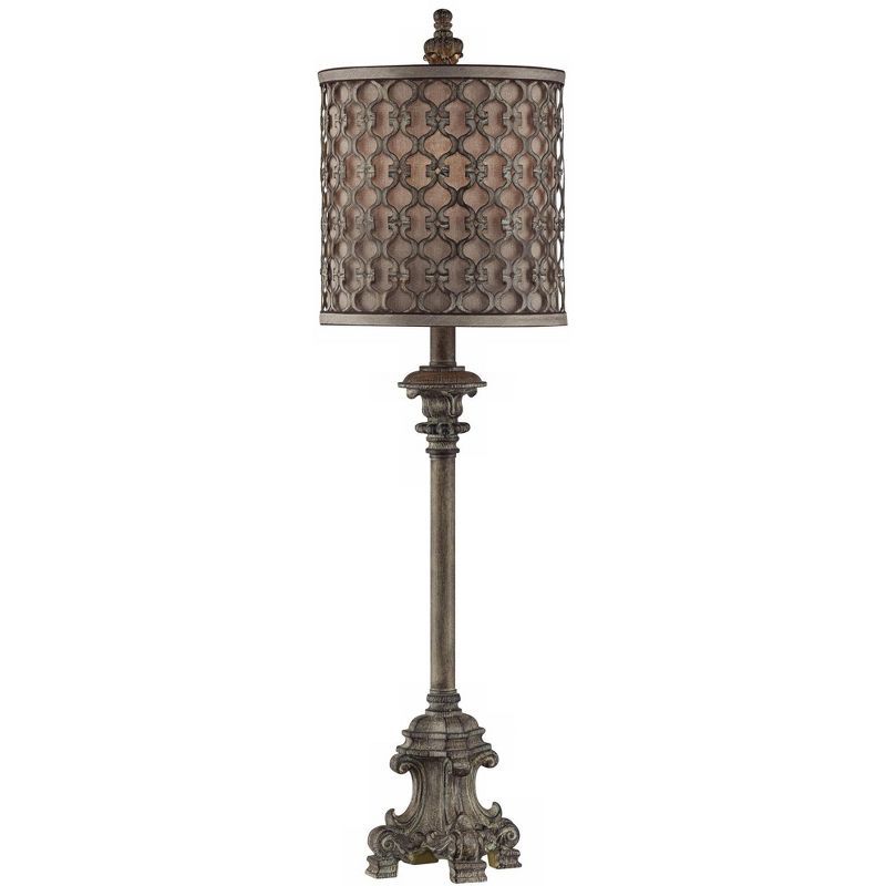 French Country Beige Metal Lattice Candlestick Buffet Lamp